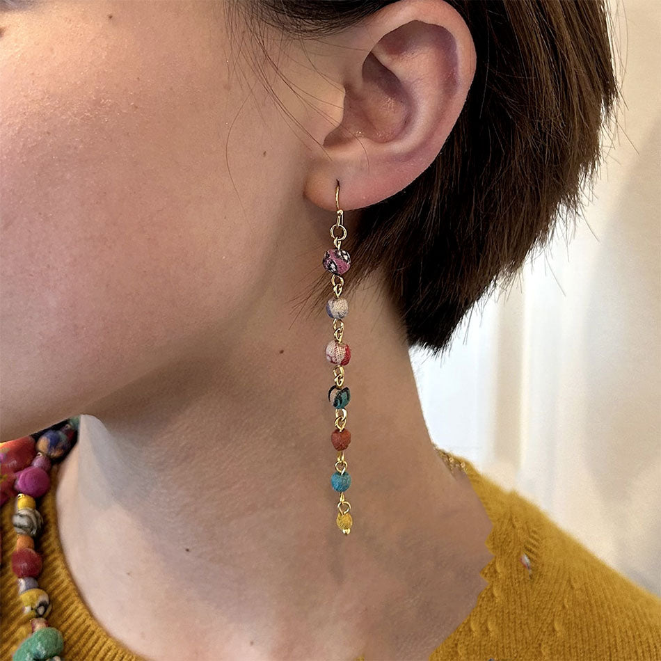 Fair trade recycled sari bead earrings