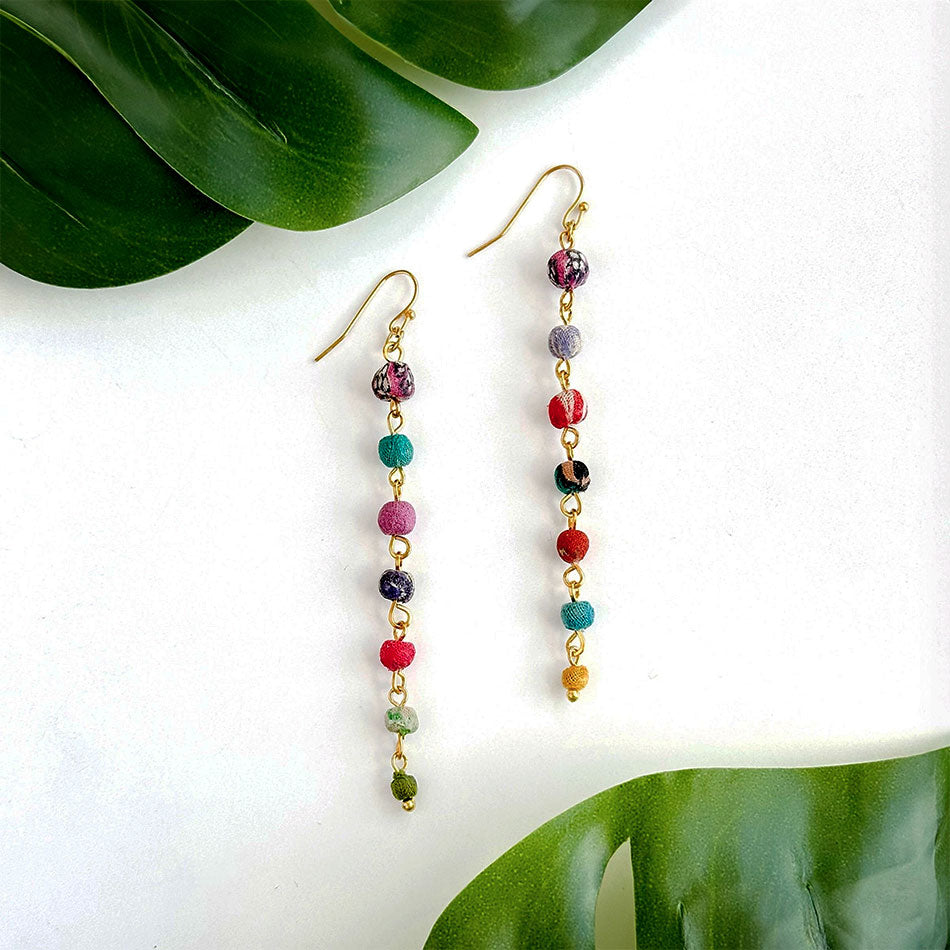 Fair trade recycled sari bead earrings