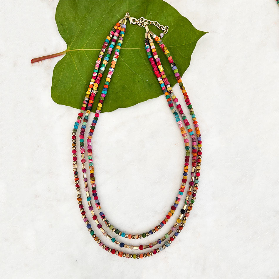 Fair trade recycled sari necklace