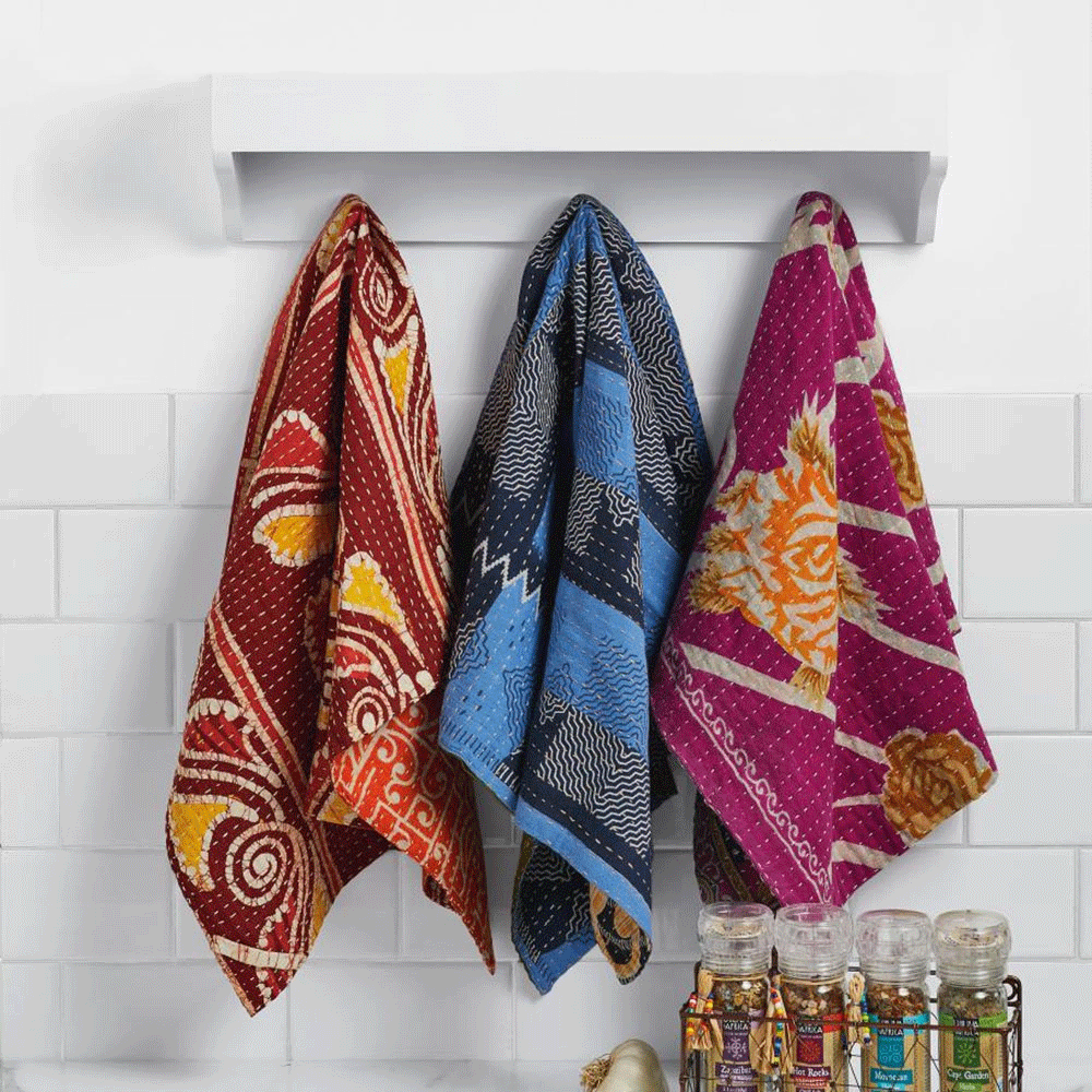 Fair trade recycled sari tea towels