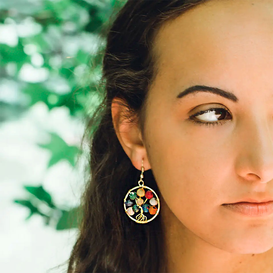 Fair trade recycled sari tree of life earrings