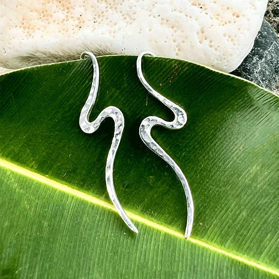 Fair trade sterling silver hammered serpent earrings