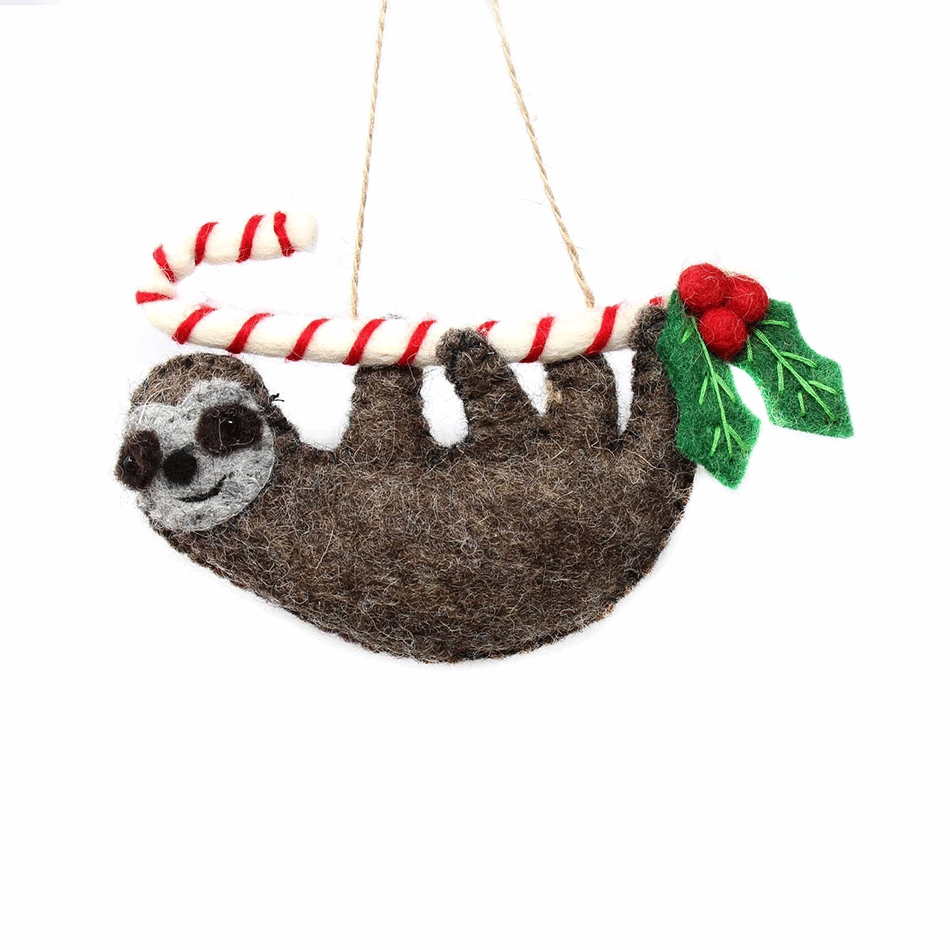 Fair trade sloth felt ornament