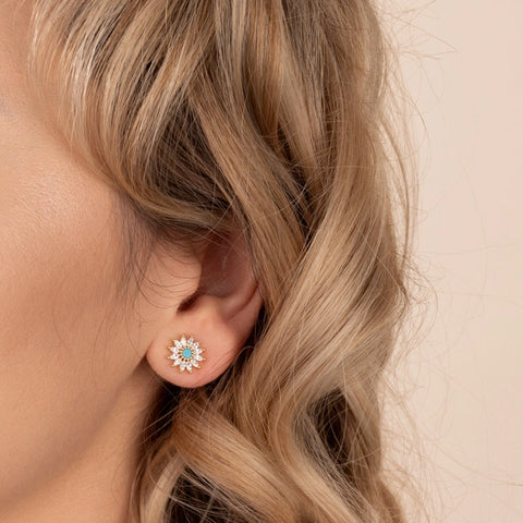 Fair trade zircon flower studs earrings human trafficking made.