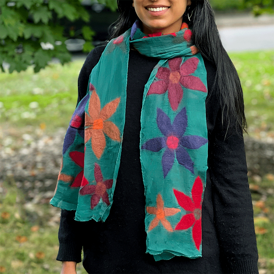 Fair trade merino wool felt silk scarf