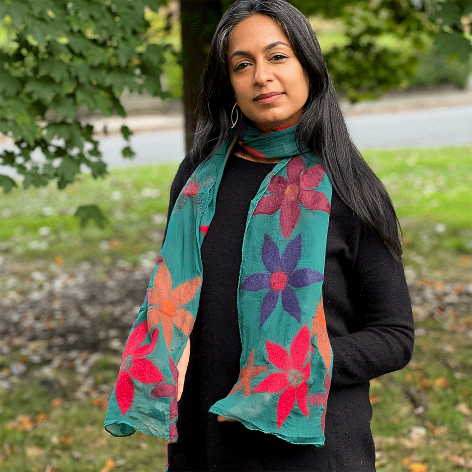 Fair trade merino wool felt silk scarf