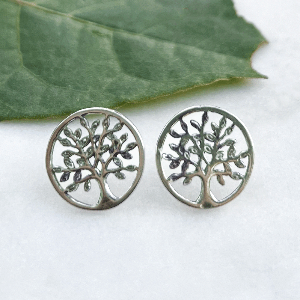 Fair trade sterling silver tree studs earrings