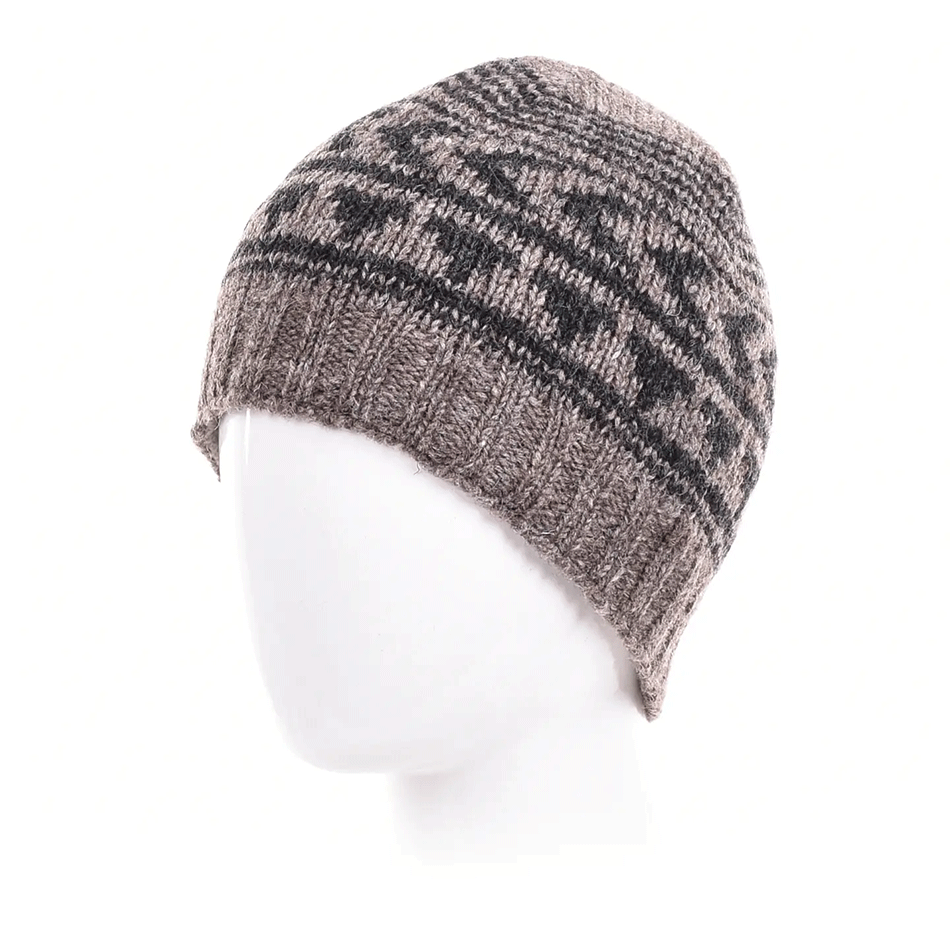 Men's Knit Wool Hat - Tribal Brown, Nepal