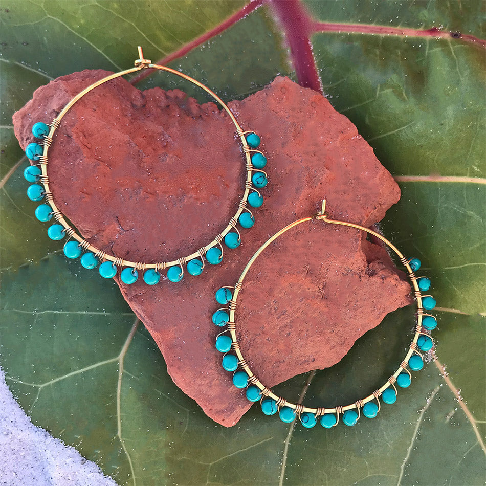 Fair trade turquoise bead hoops