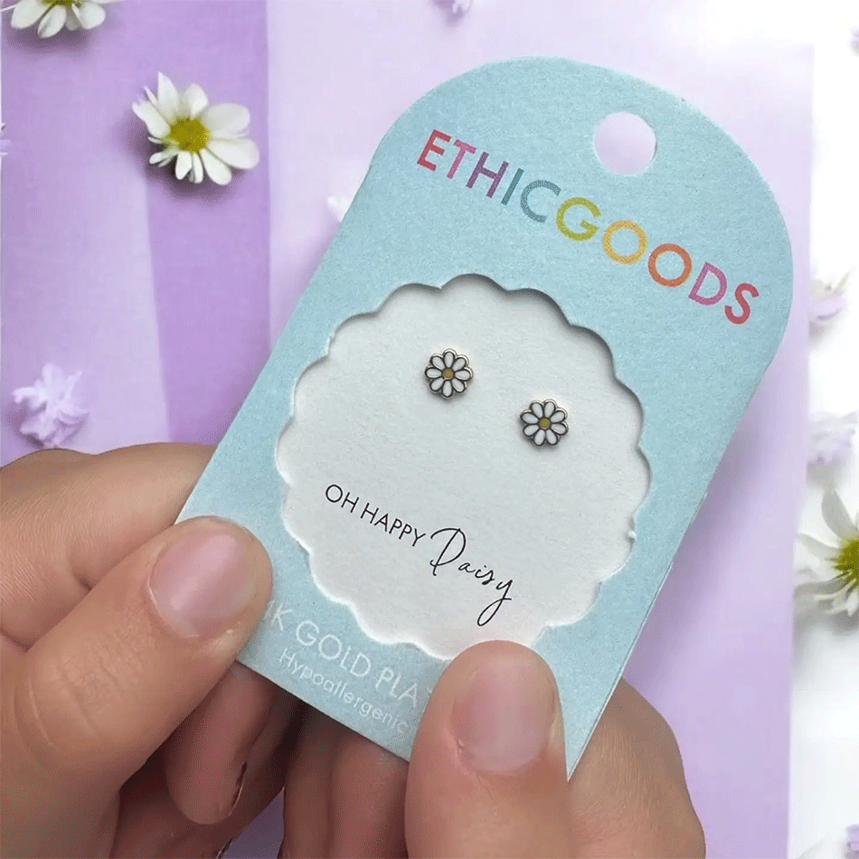 Fair trade daisy earrings for kids