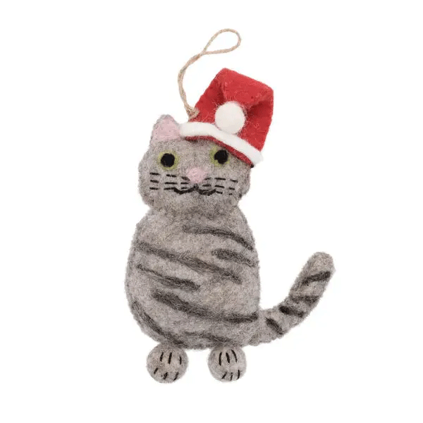 Fair trade felt cat santa ornament