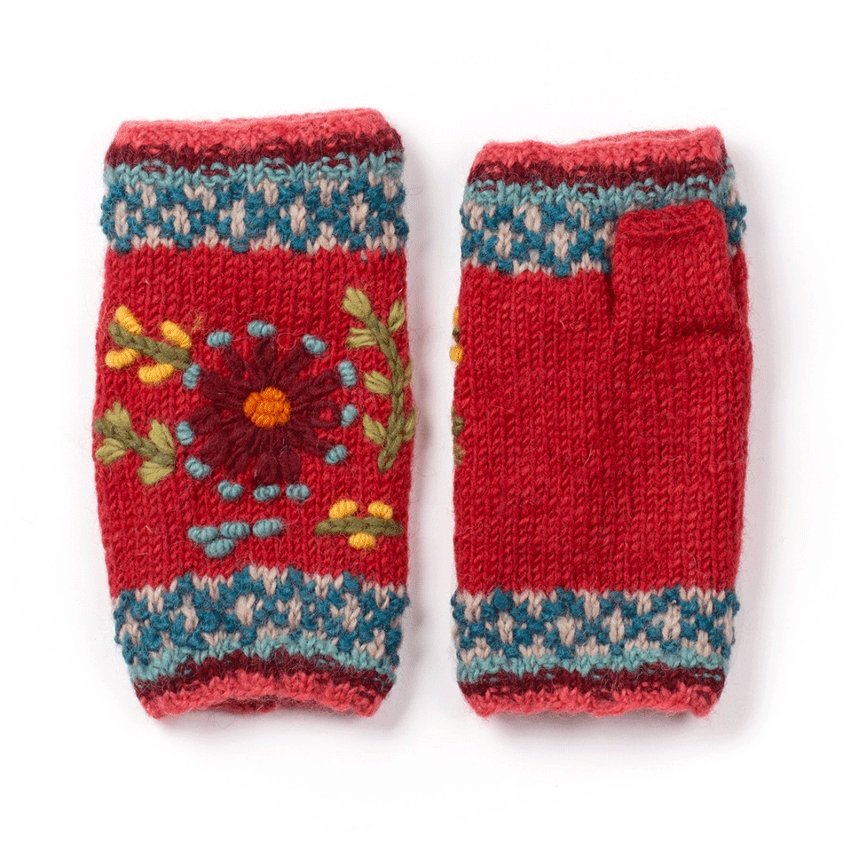 Fair trade wool hand knit fingerless gloves