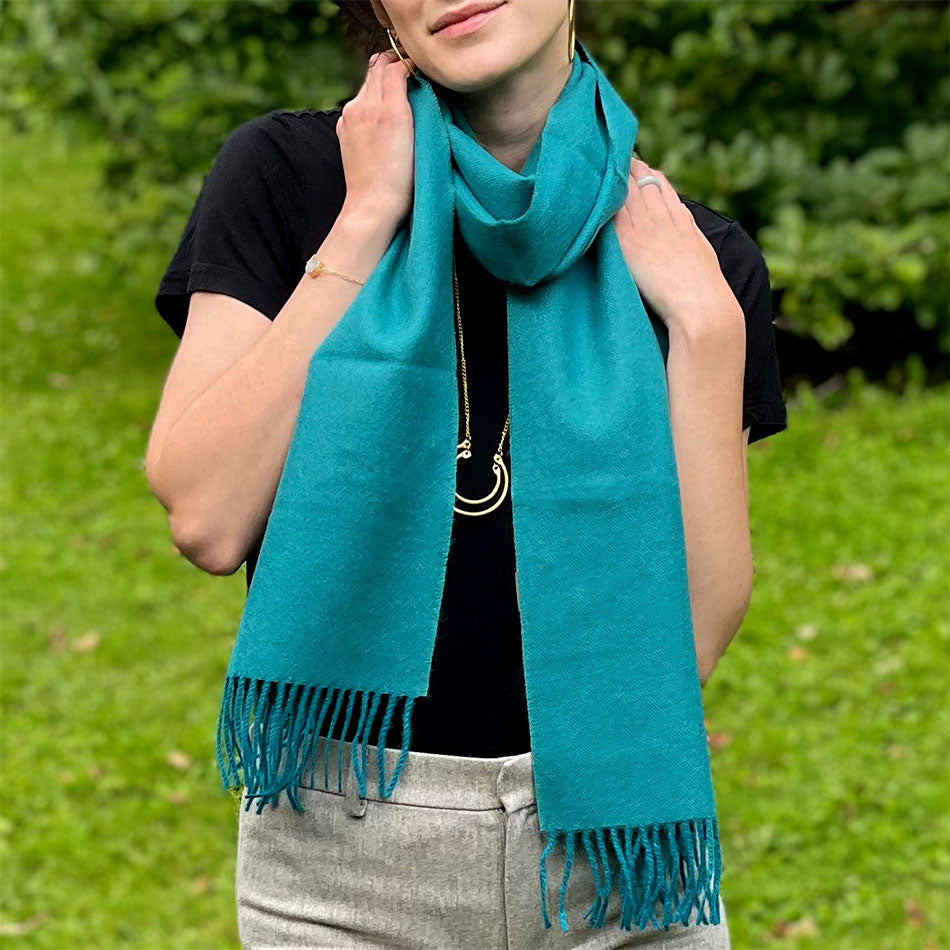 Fair trade alpaca scarf handmade by artisans in Peru