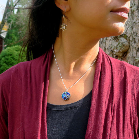 Eco-Resin Necklace - Blue Cube, Colombia - Women's Peace Collection