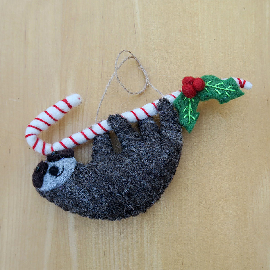 Fair trade sloth ornament handmade in Nepal