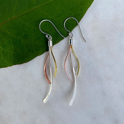 Fair trade mixed metal earrings ethically handmade by artisans in Bali